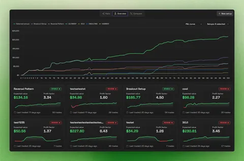 Setups overview showing performance curves and setup cards